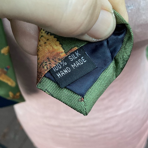 Galazan Gun & Rifle makers green silk pheasant duck hunting tie 66” x 3” - Picture 4 of 6